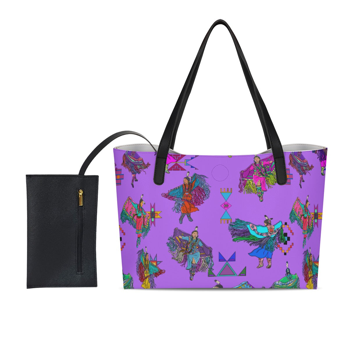 Women's Fancy Dancers Purple Shopping Tote Bag With Black Mini Purse