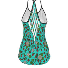 Load image into Gallery viewer, Strawberry Dreams Turquoise Criss-Cross Open Back Tank Top
