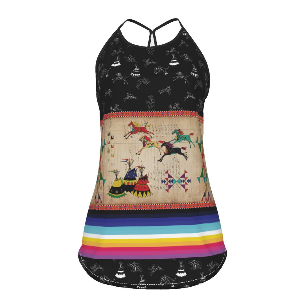 Horses Running Black Sky Criss-Cross Open Back Tank Top