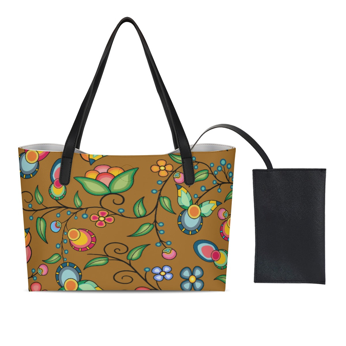 Floral Bounty Fall Leaves Shopping Tote Bag With Black Mini Purse