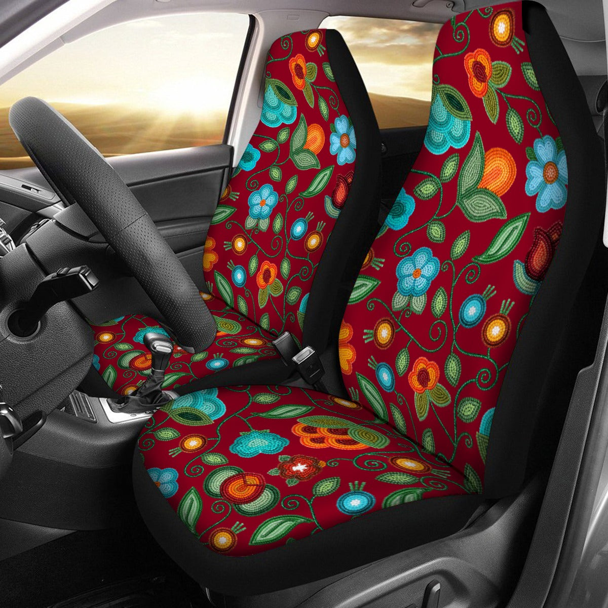 Prairie Fire Petals Red Universal Car Seat Cover With Thickened Back