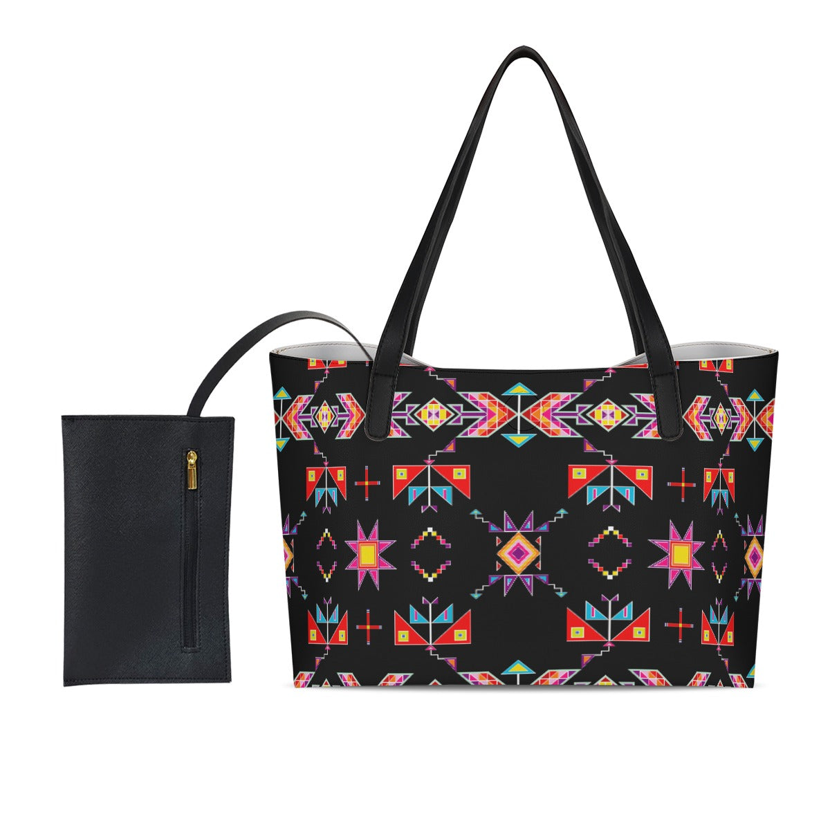 Scattered Generations Black Shopping Tote Bag With Black Mini Purse