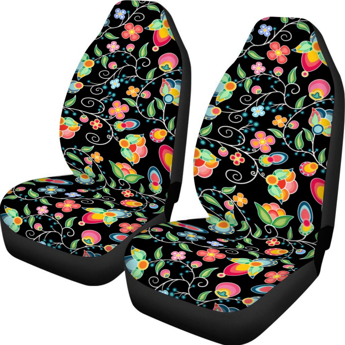 Floral Bounty Black Universal Car Seat Cover With Thickened Back