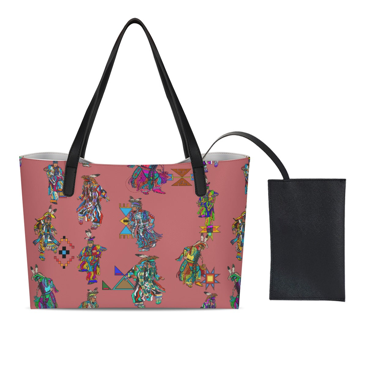 Men's Grass Dancers Terra Cotta Shopping Tote Bag With Black Mini Purse