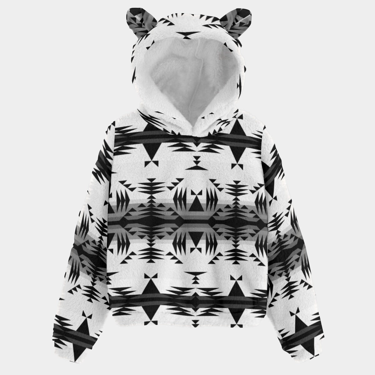 Between the Mountains White and Black Youth Hoodie with Ears