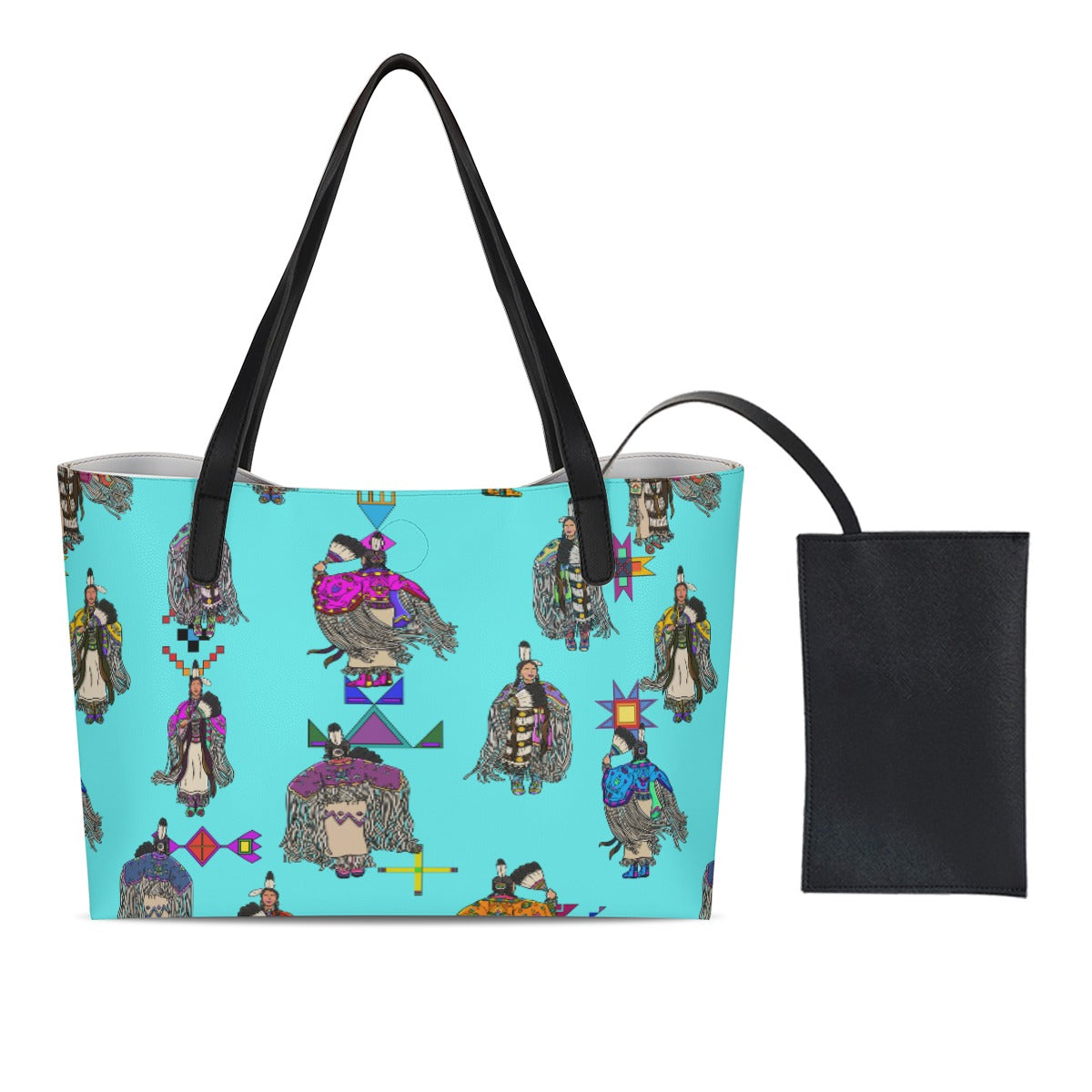 Women's Tradish Dancers Turquoise Shopping Tote Bag With Black Mini Purse