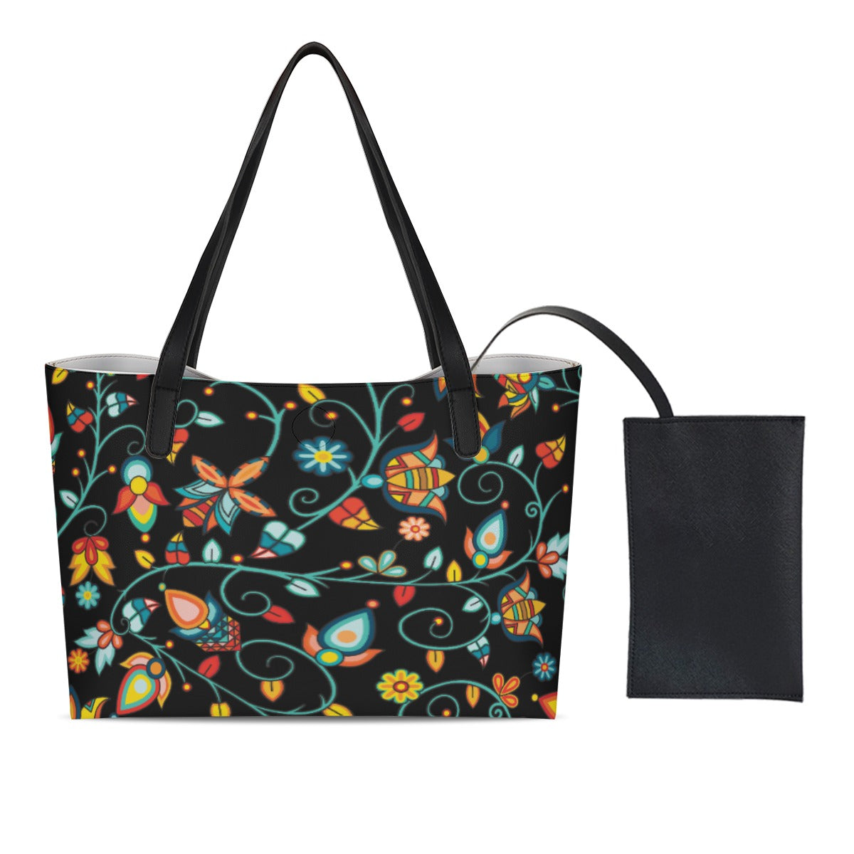 Thorny Path Black Shopping Tote Bag With Black Mini Purse