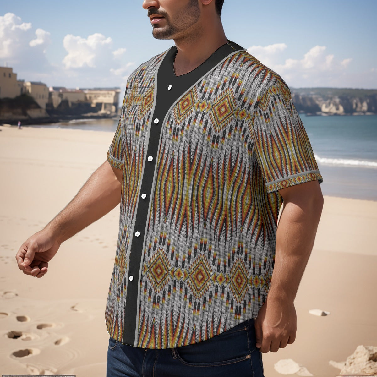 Fire Feather White Short Sleeve Baseball Jersey