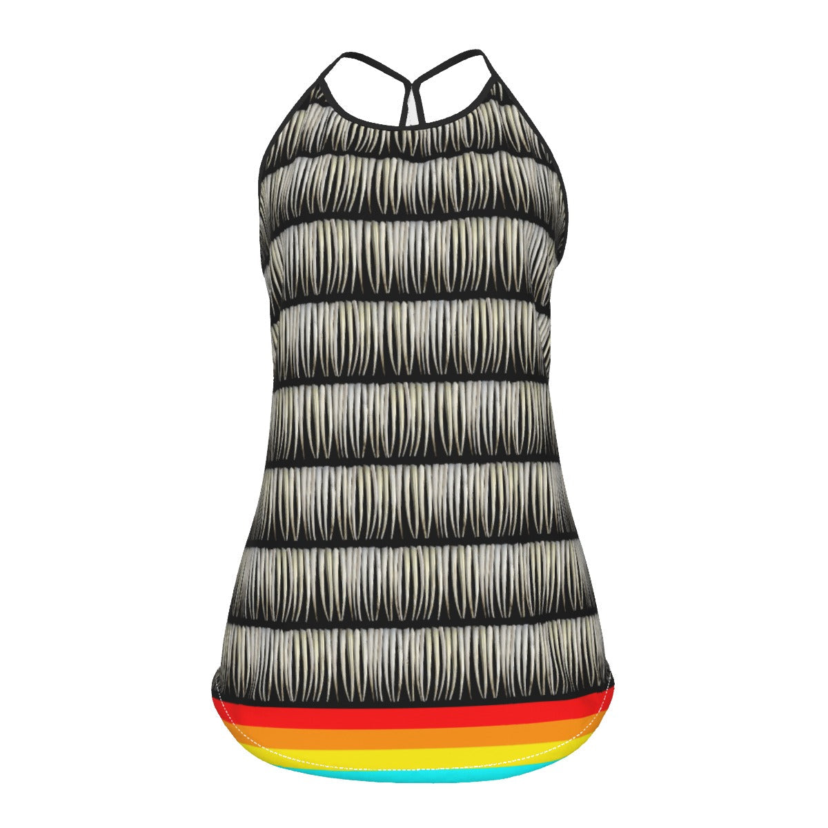 Dentalium on Black Criss-Cross Open Back Tank Top