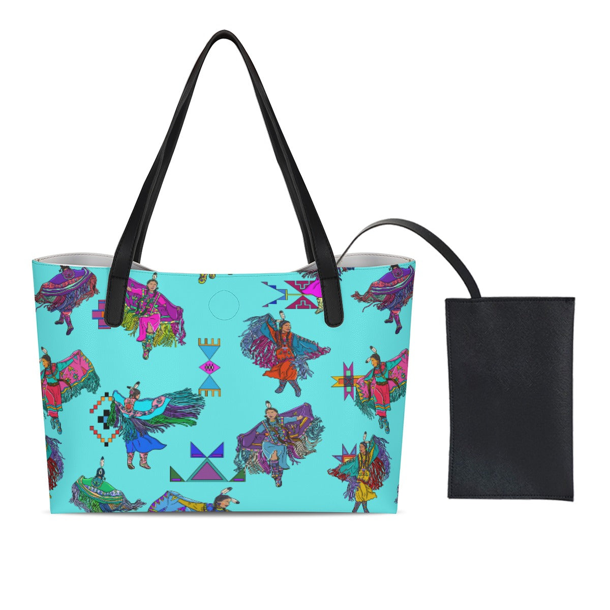 Women's Fancy Dancers Turquoise Shopping Tote Bag With Black Mini Purse