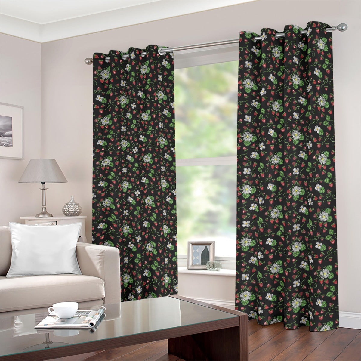 Strawberry Dreams Midnight Blackout Grommet Curtains