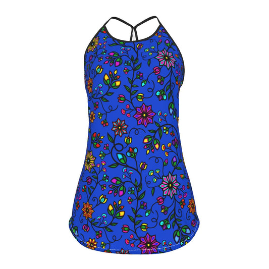 Prairie Paintbrush Blue Criss-Cross Open Back Tank Top