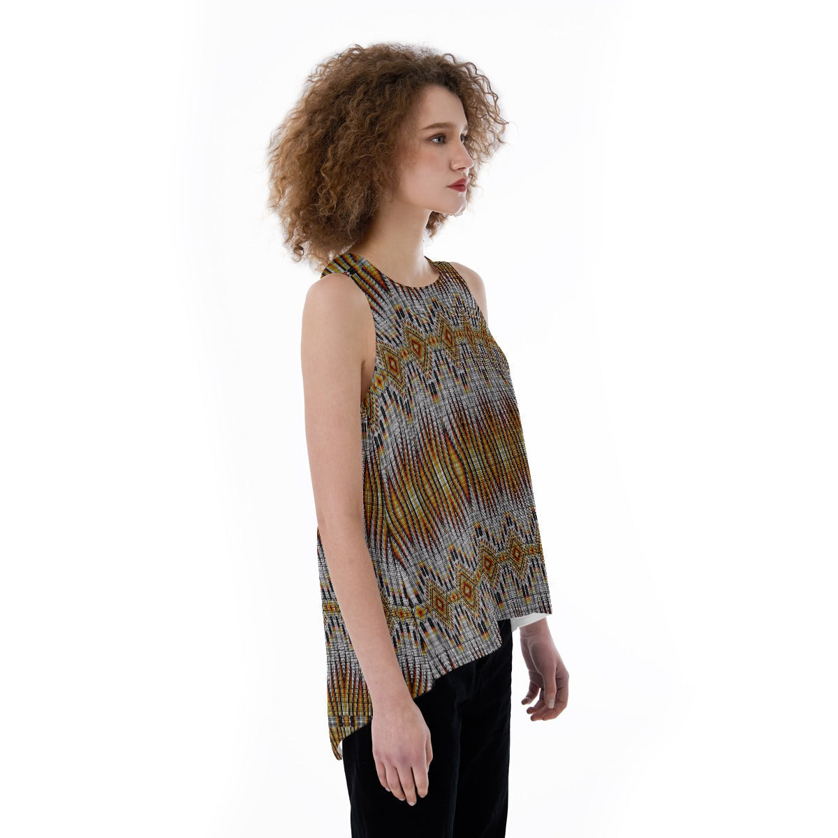 Fire Feather White Split Back Tank Top
