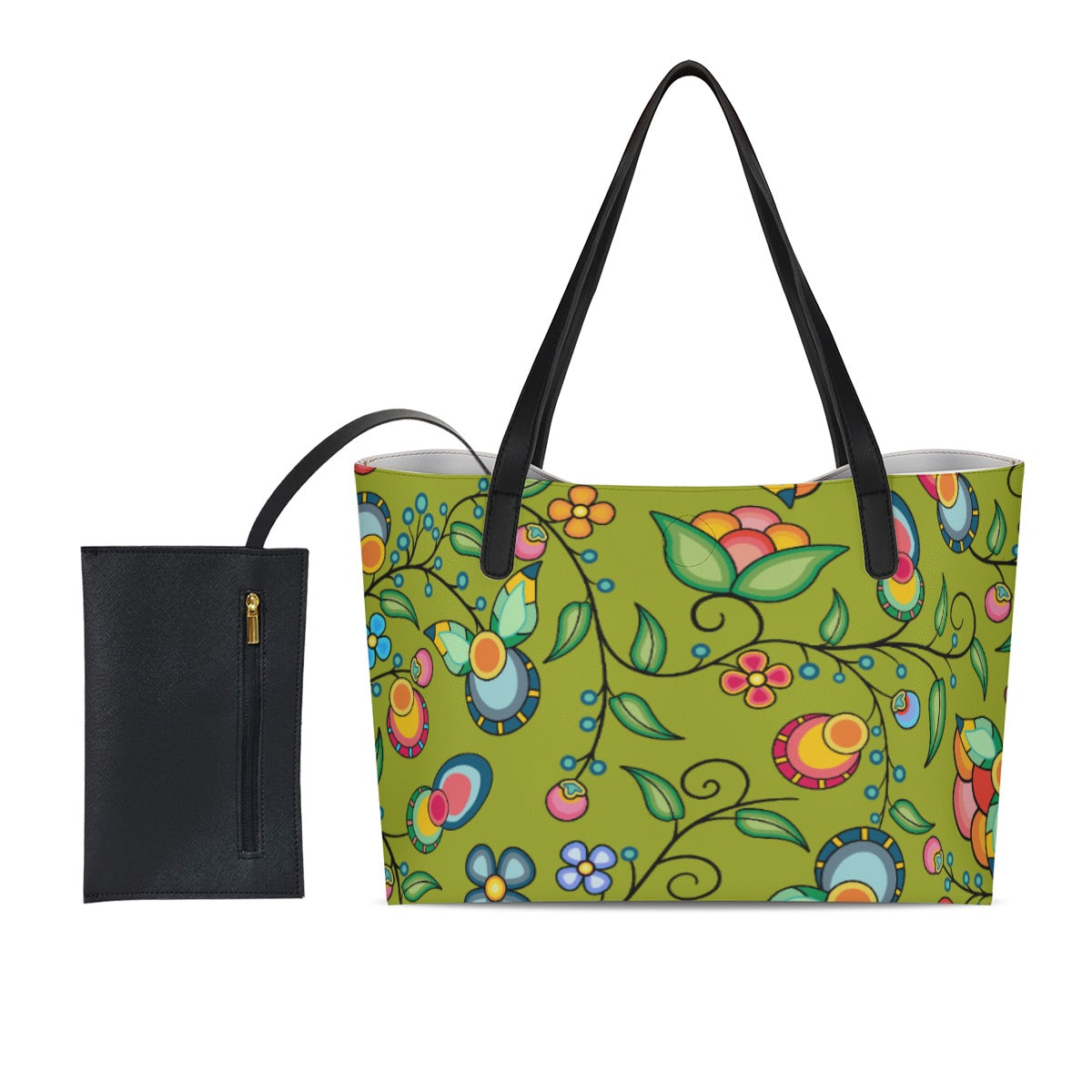Floral Bounty Sweetgrass Shopping Tote Bag With Black Mini Purse