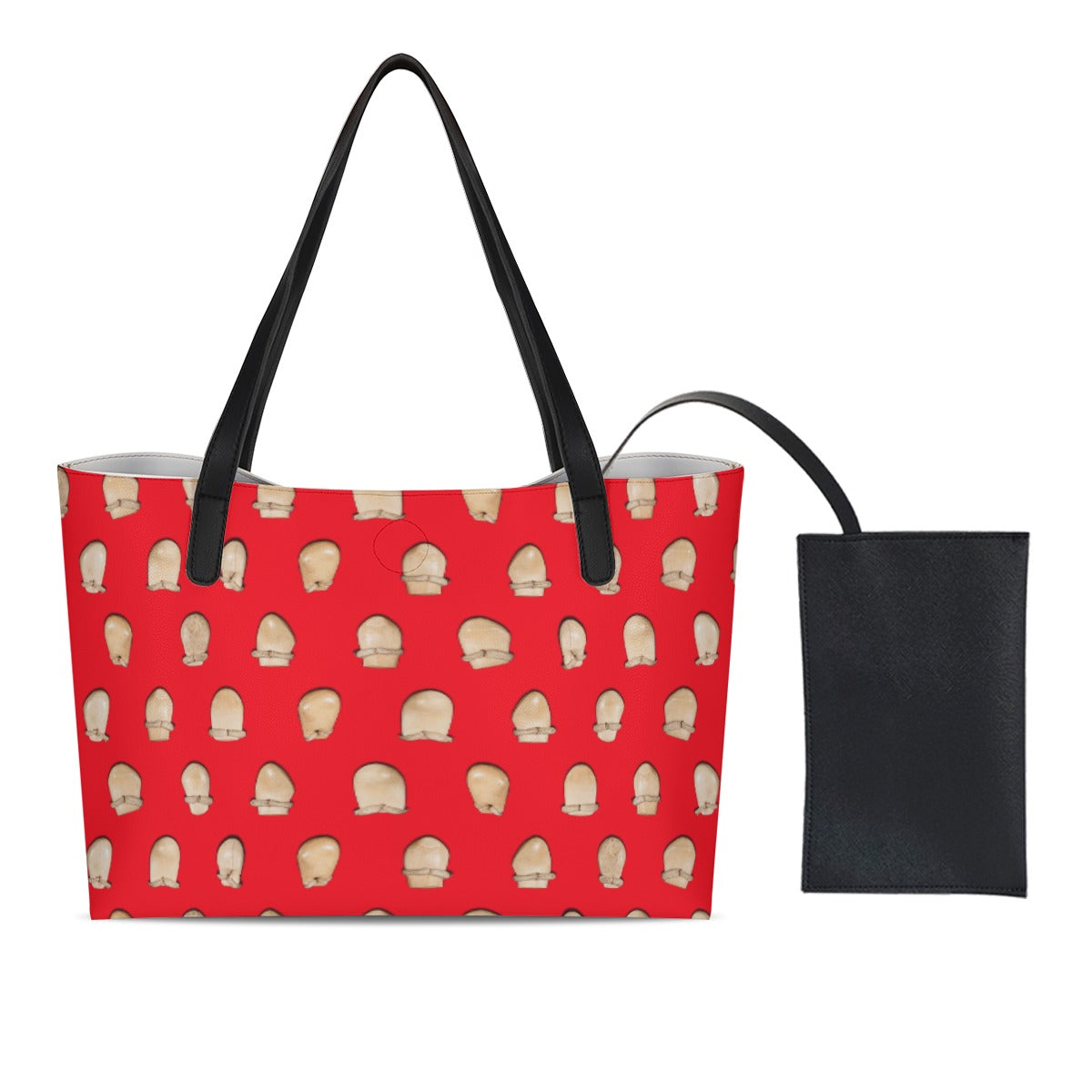 Elk Teeth on Red Shopping Tote Bag With Mini Purse