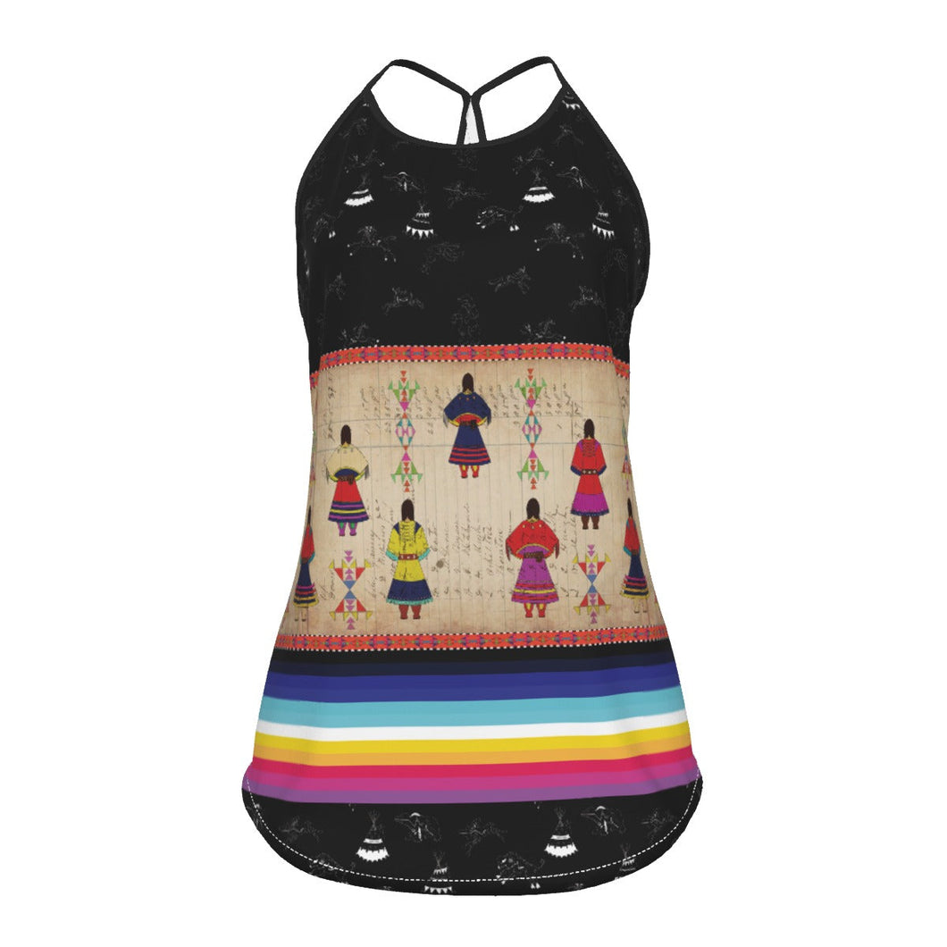 Ledger Round Dance Midnight Criss-Cross Open Back Tank Top