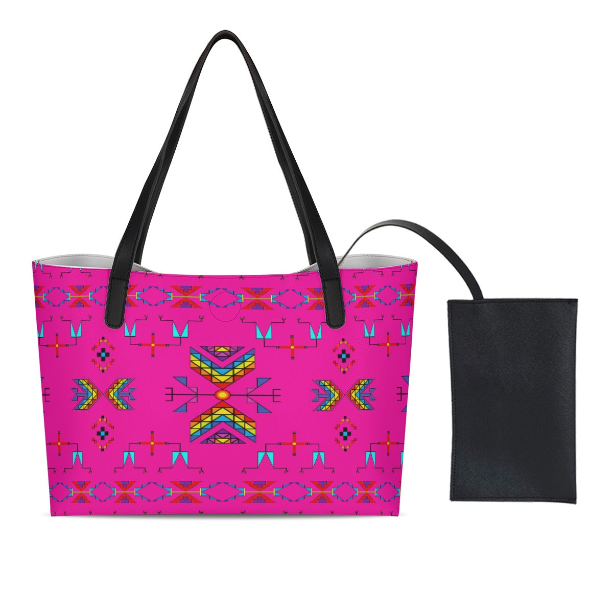 Rainy Chief Rainbow Hot Pink Shopping Tote Bag With Black Mini Purse