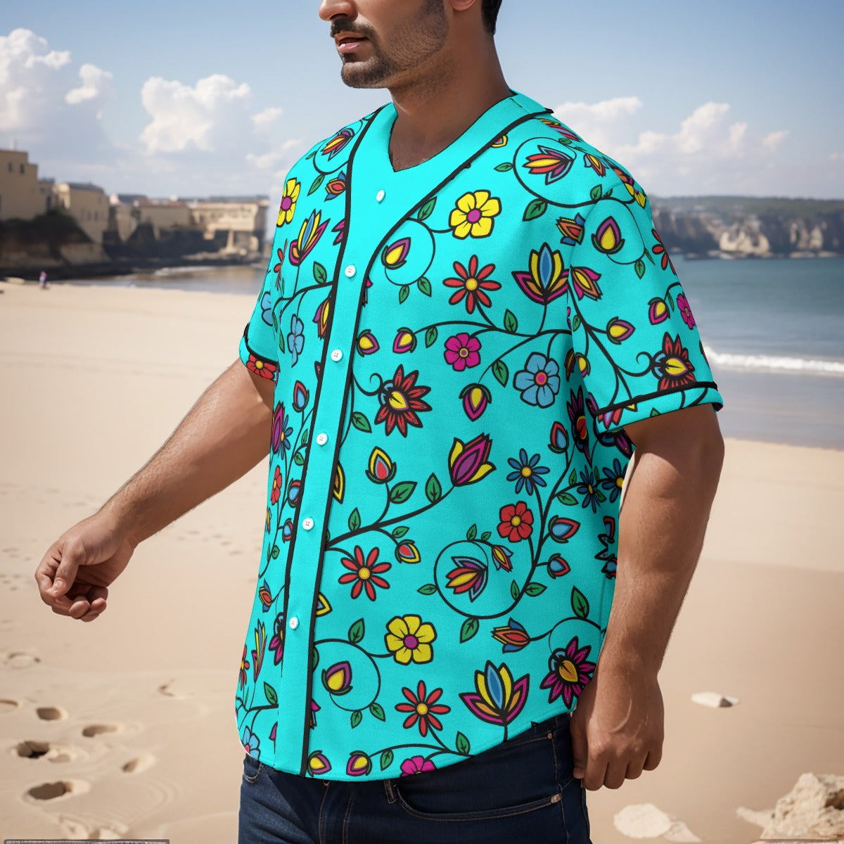 Nature's Nexus Turquoise Short Sleeve Baseball Jersey