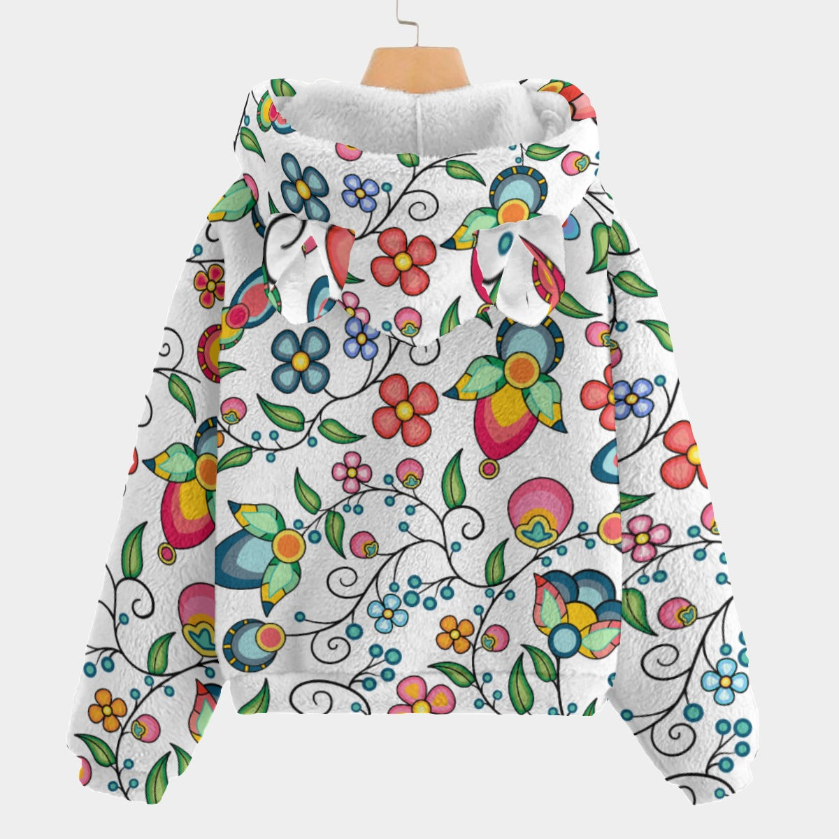 Floral Bounty White Youth Hoodie With Ears