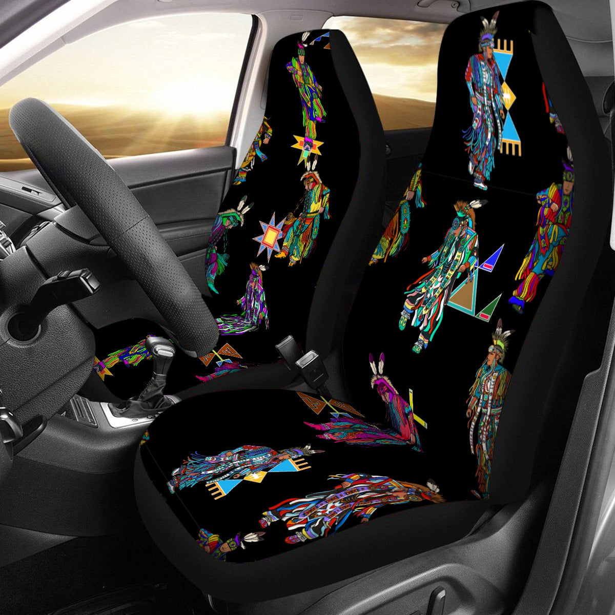 Men's Grass Dancers Black Universal Car Seat Cover With Thickened Back