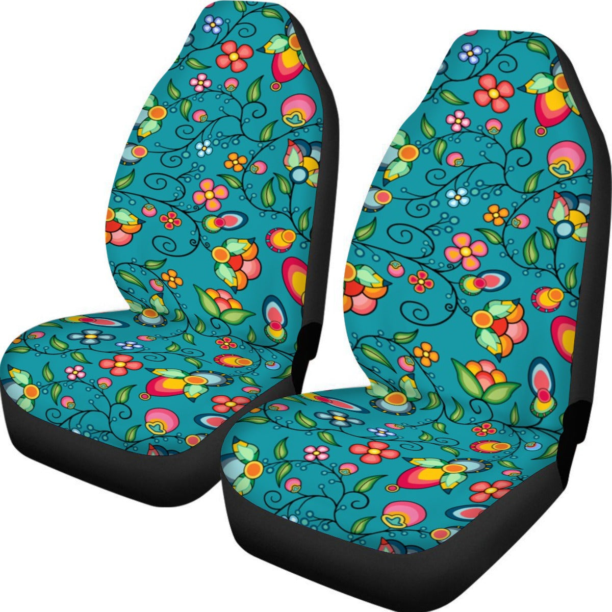 Floral Bounty Teal Universal Car Seat Cover With Thickened Back