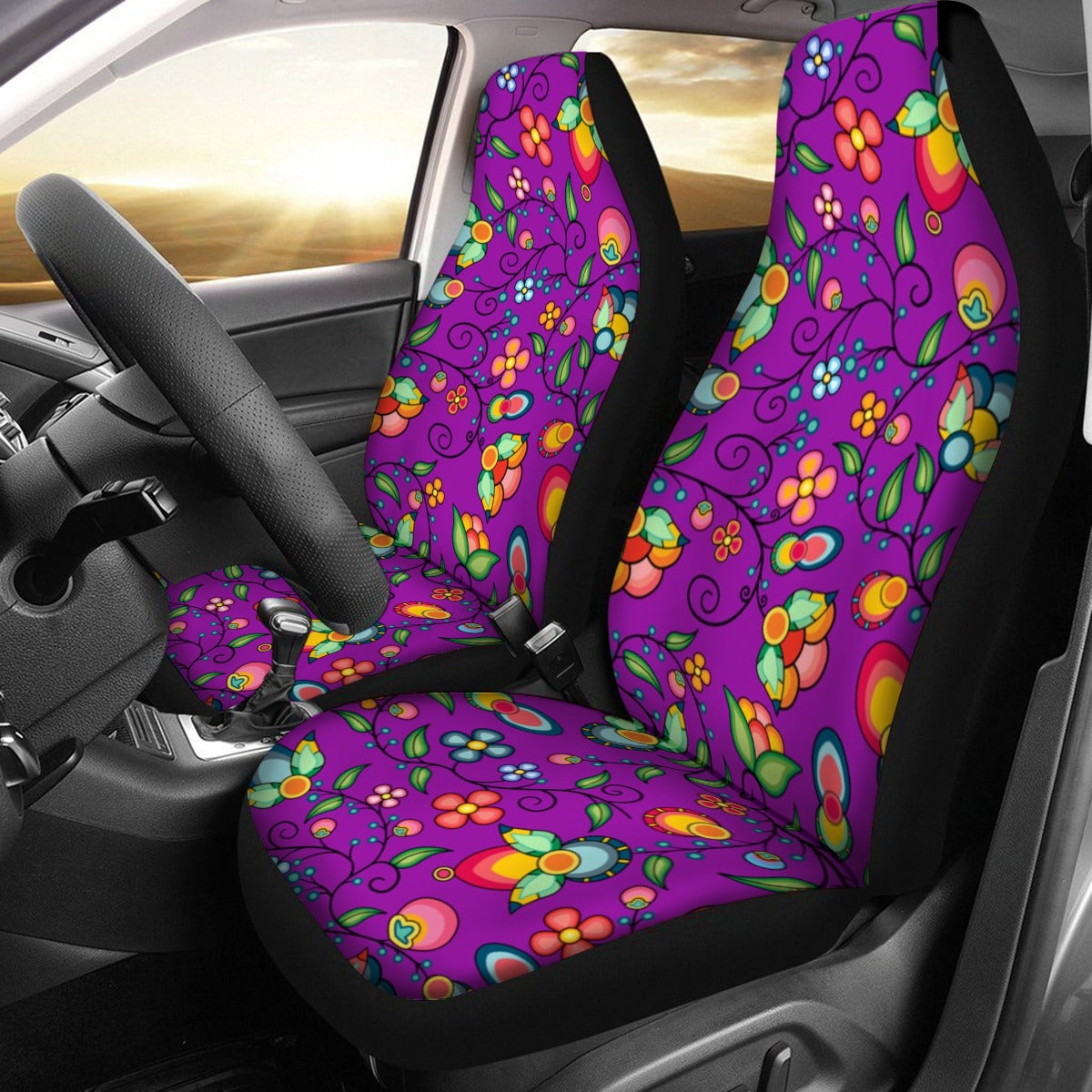 Floral Bounty Purple Universal Car Seat Cover With Thickened Back