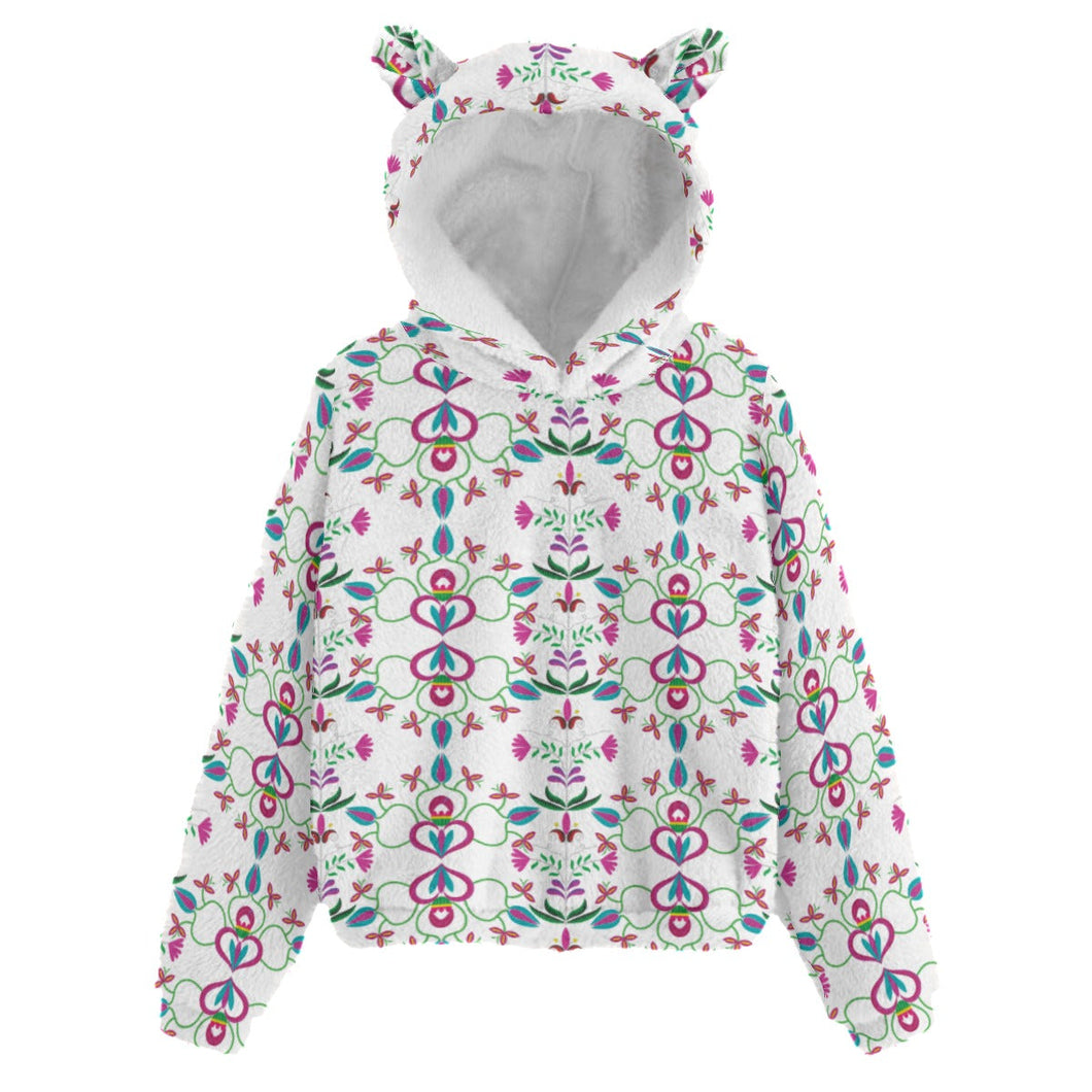 Quilled Divine White Kid’s Borg Fleece Hoodie With Ear