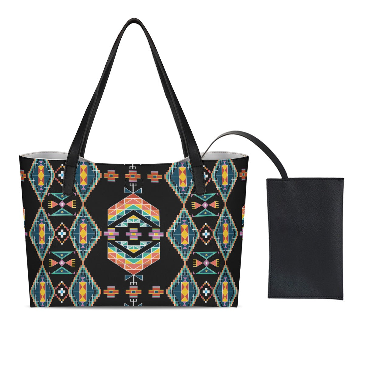 Travois Tipi Black Shopping Tote Bag With Black Mini Purse