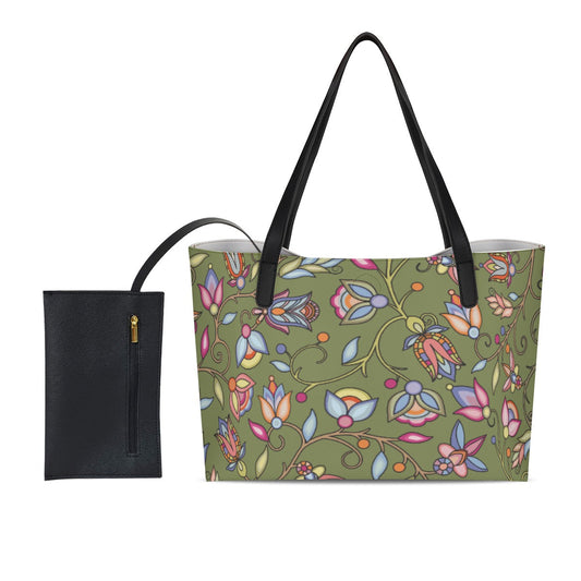 Buffalo Bloom Sage Shopping Tote Bag With Black Mini Purse
