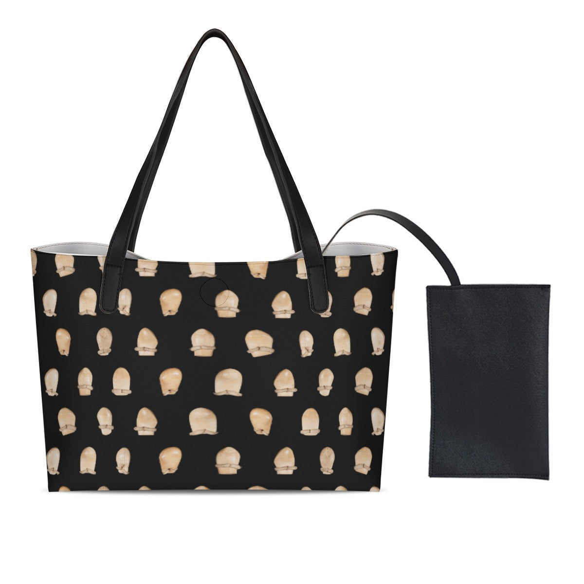 Elk Teeth on Black Shopping Tote Bag With Mini Purse