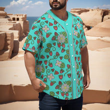 Load image into Gallery viewer, Strawberry Dreams Turquoise Short Sleeve Baseball Jersey
