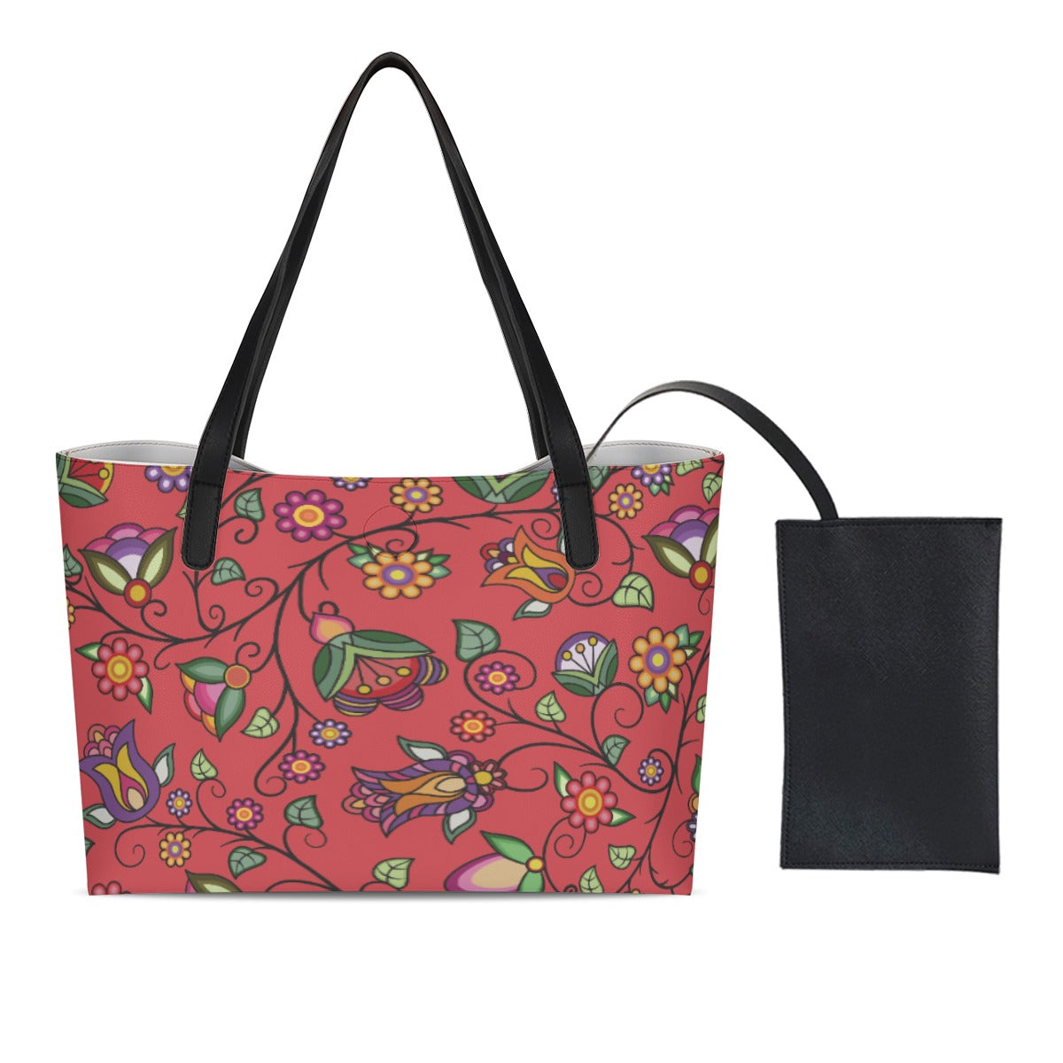 Heartbeat Petals Red Shopping Tote Bag With Black Mini Purse