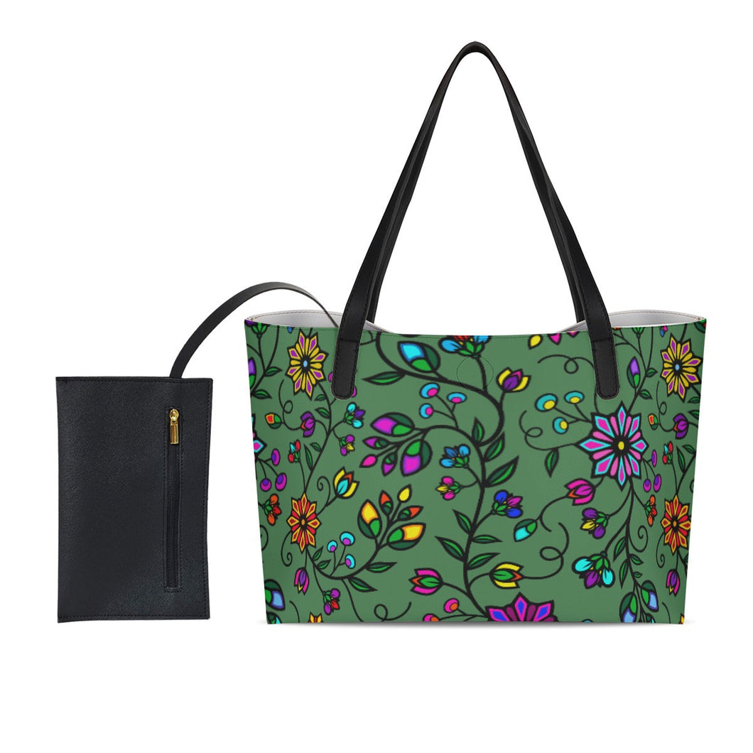 Prairie Paintbrush Sage Shopping Tote Bag With Mini Purse