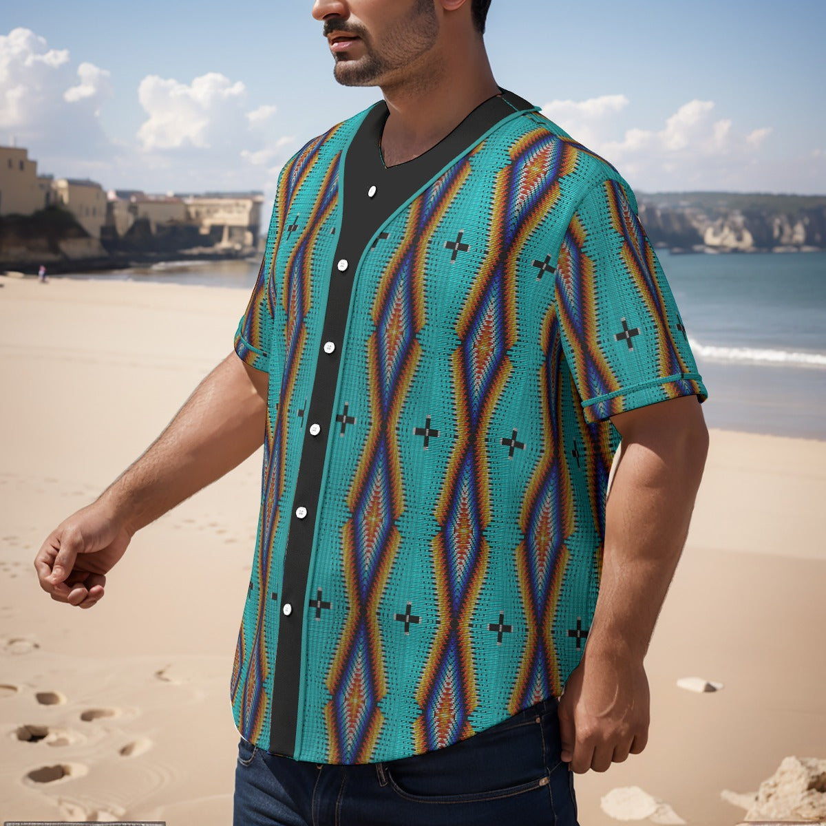 Diamond in the Bluff Turquoise Short Sleeve Baseball Jersey
