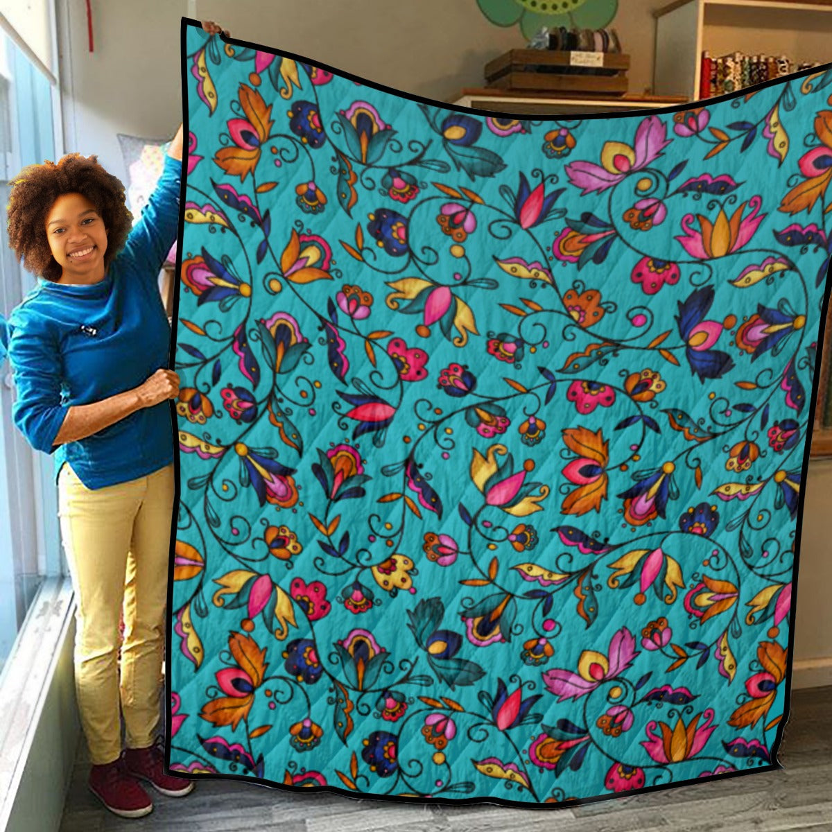 Copper Prairie Petals Turquoise Lightweight & Breathable Quilt