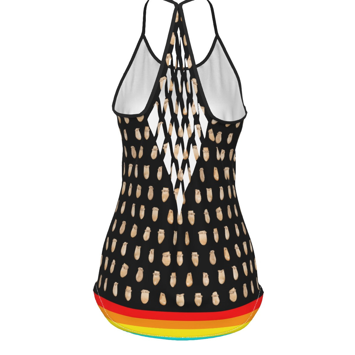 Elk Teeth on Black Criss-Cross Open Back Tank Top