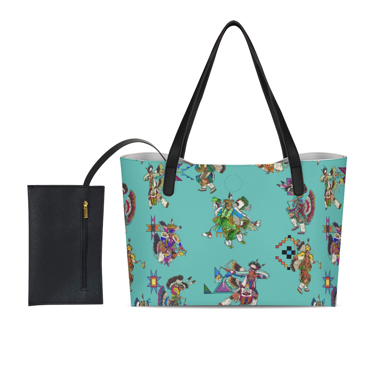 Men's Fancy Dancers Eggshell Blue Shopping Tote Bag With Black Mini Purse