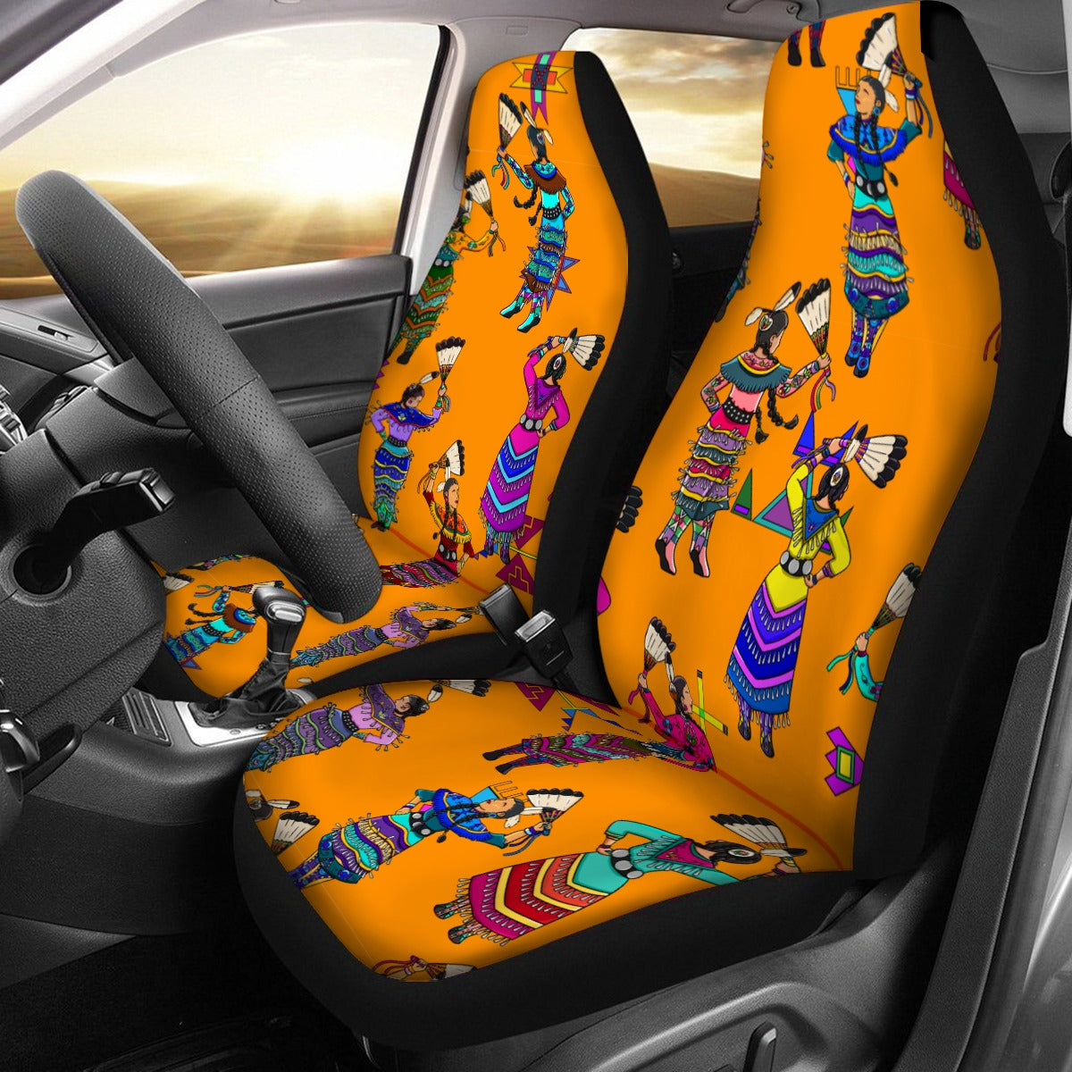 Women's Jingle Dancers Orange Universal Car Seat Cover With Thickened Back