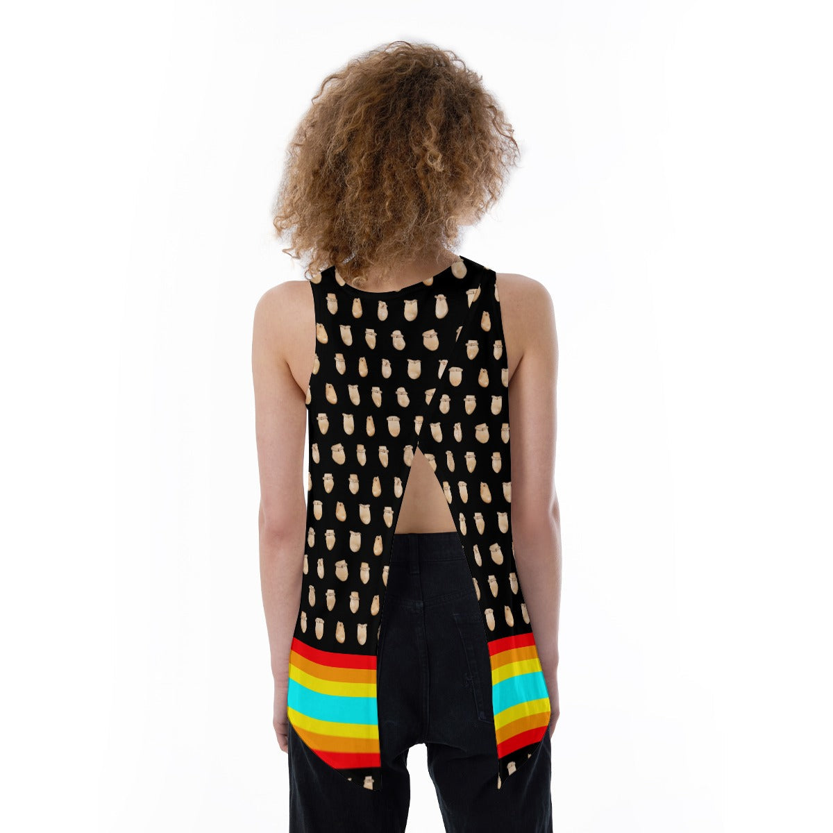 Elk Teeth on Black Split Back Tank Top