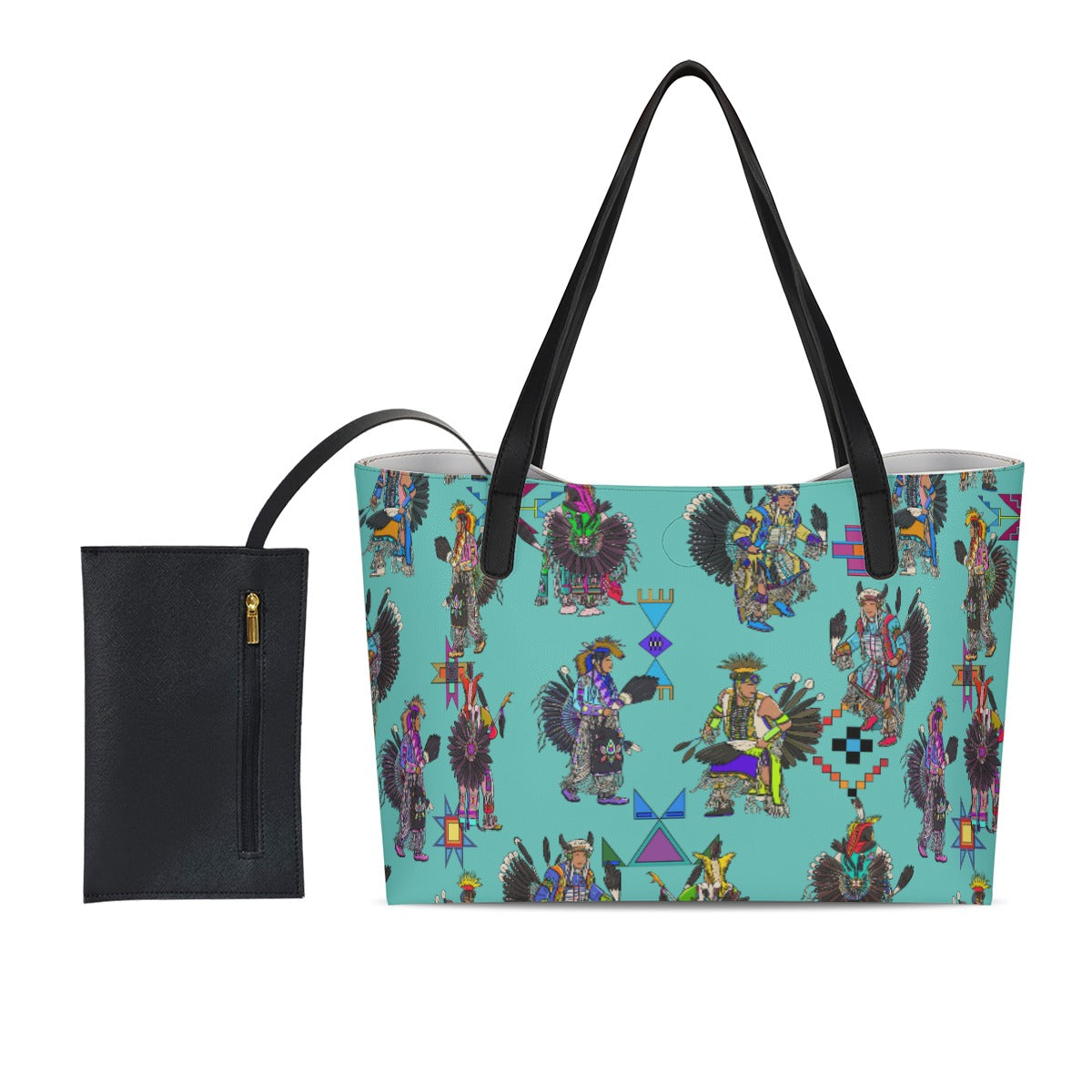 Men's Tradish Dancers Eggshell Blue Shopping Tote Bag With Black Mini Purse