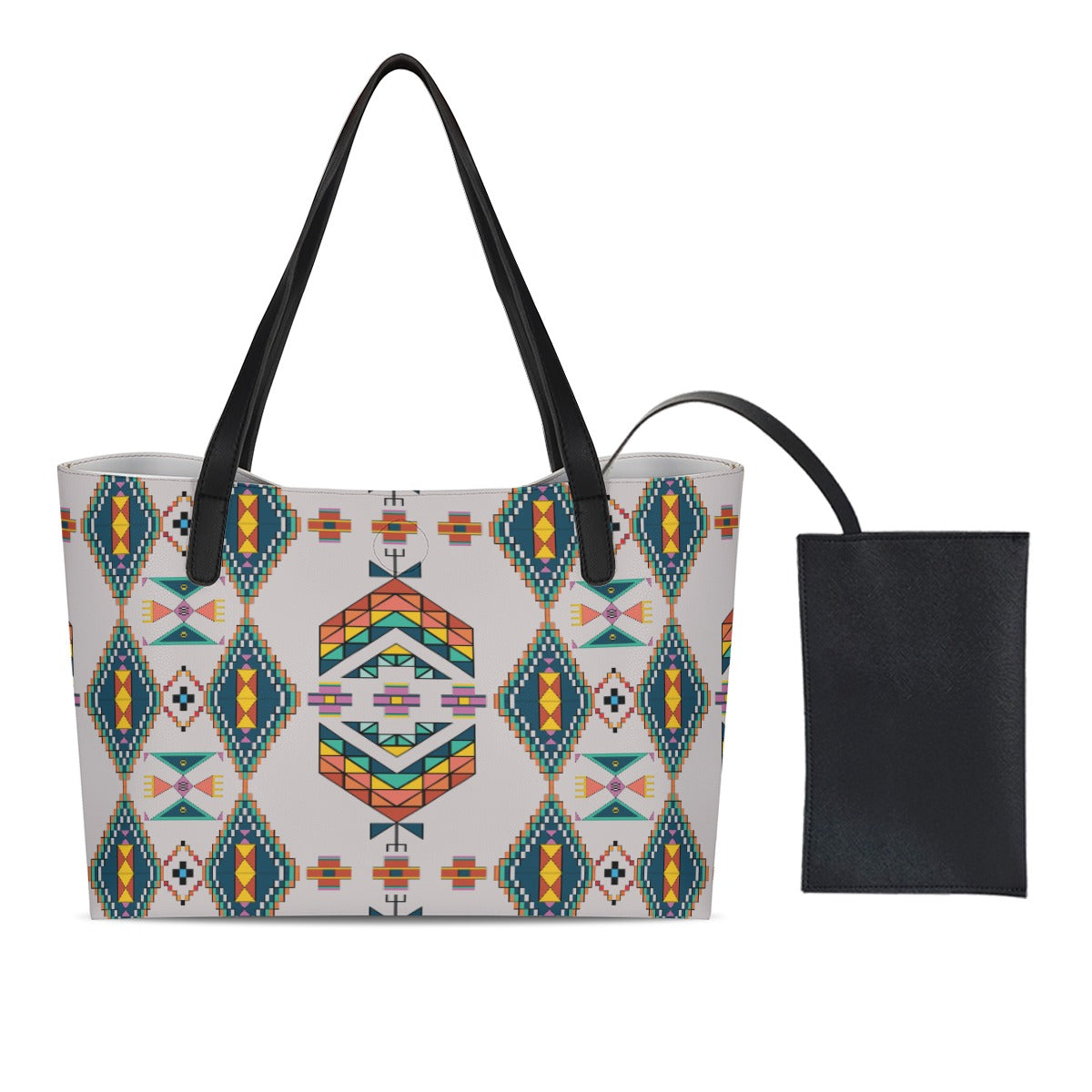 Travois Tipi Light Grey Shopping Tote Bag With Black Mini Purse