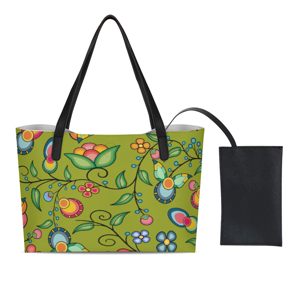 Floral Bounty Sweetgrass Shopping Tote Bag With Black Mini Purse