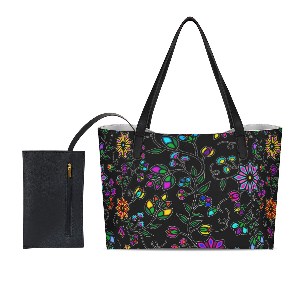 Prairie Paintbrush Black Shopping Tote Bag With Mini Purse