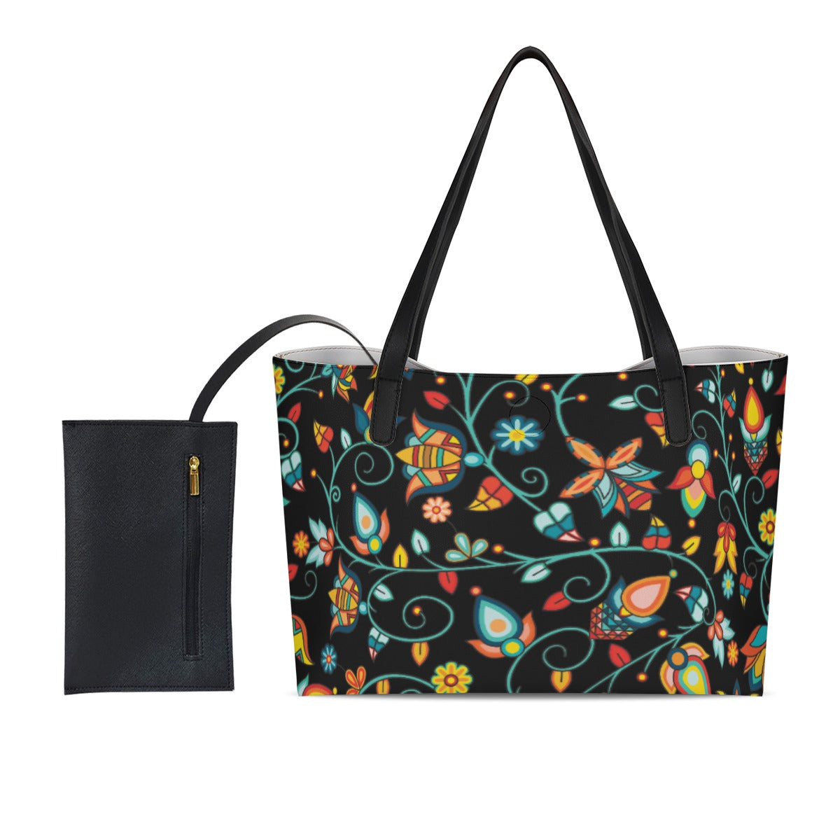Thorny Path Black Shopping Tote Bag With Black Mini Purse