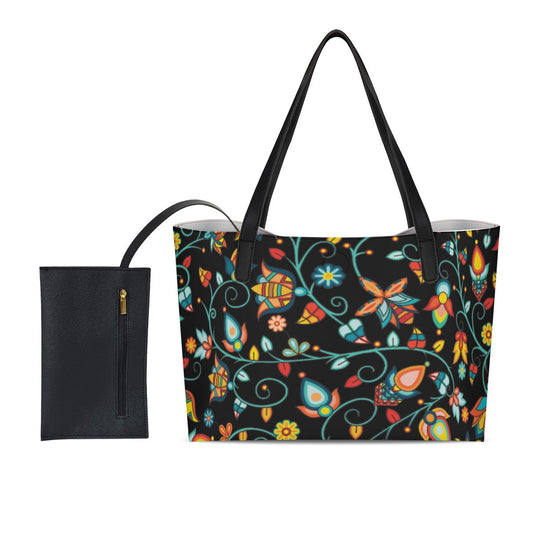 Thorny Path Black Shopping Tote Bag With Black Mini Purse
