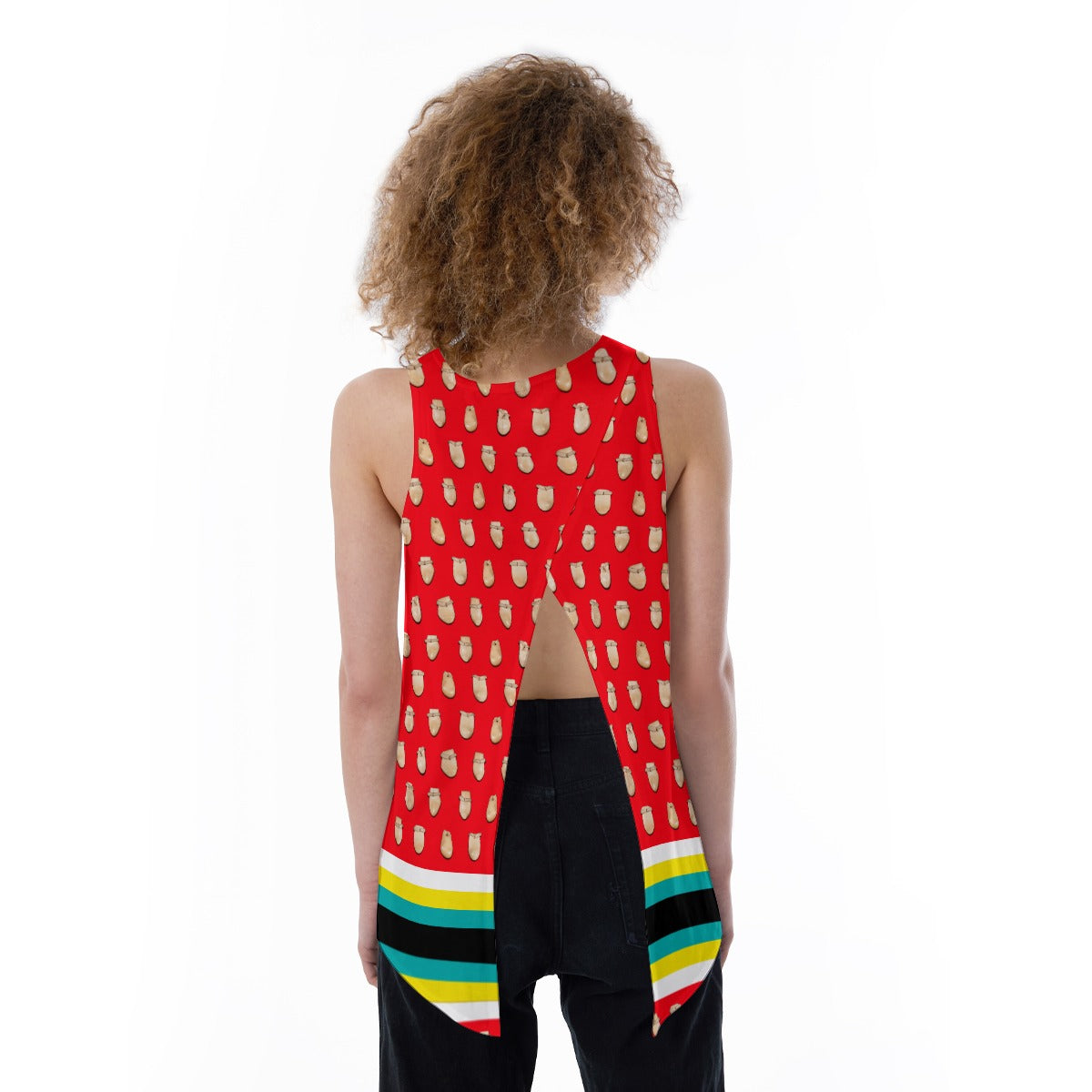 Elk Teeth on Red Split Back Tank Top