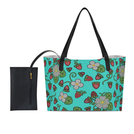 Strawberry Dreams Turquoise Shopping Tote Bag With Mini Purse