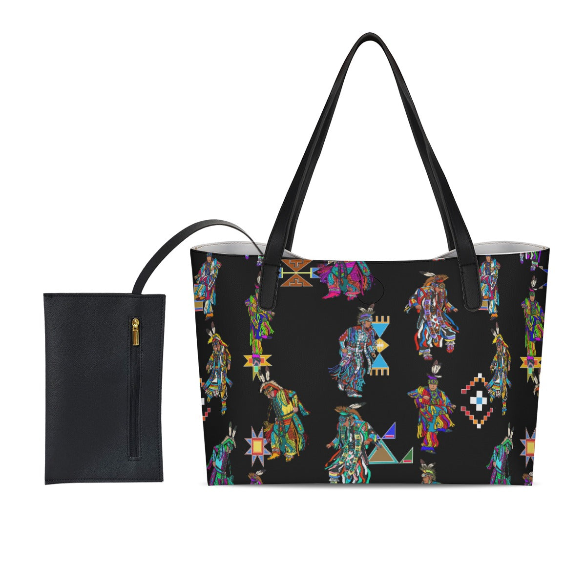 Men's Grass Dancers Black Shopping Tote Bag With Black Mini Purse