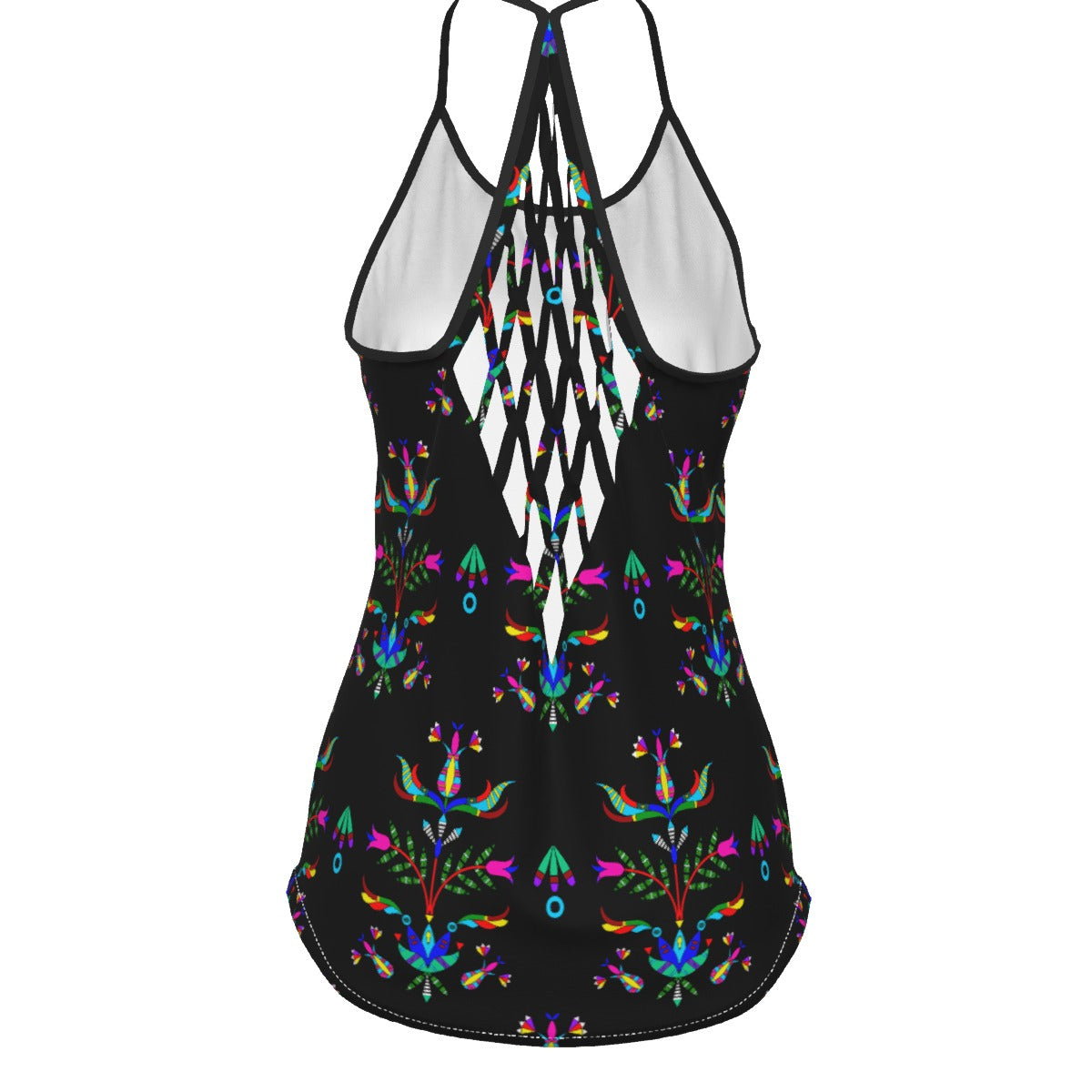 Dakota Damask Black Criss-Cross Open Back Tank Top