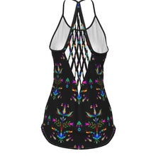 Load image into Gallery viewer, Dakota Damask Black Criss-Cross Open Back Tank Top
